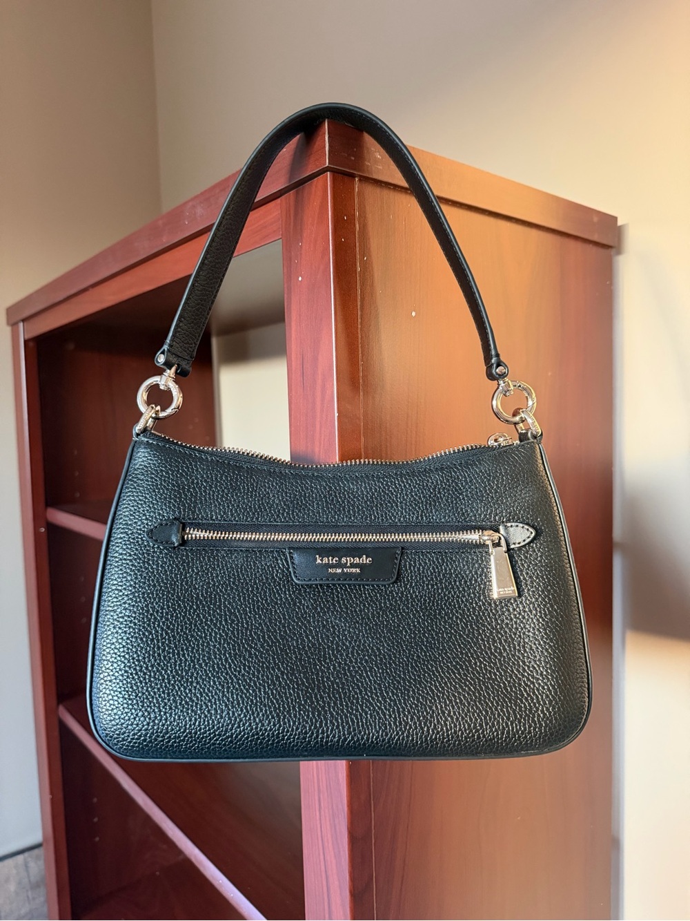 kate spade Black Pebbled Leather Shoulder Bag with Silver Hardware